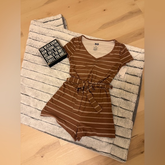 SO Pants - SO Brown Striped Jumpsuit